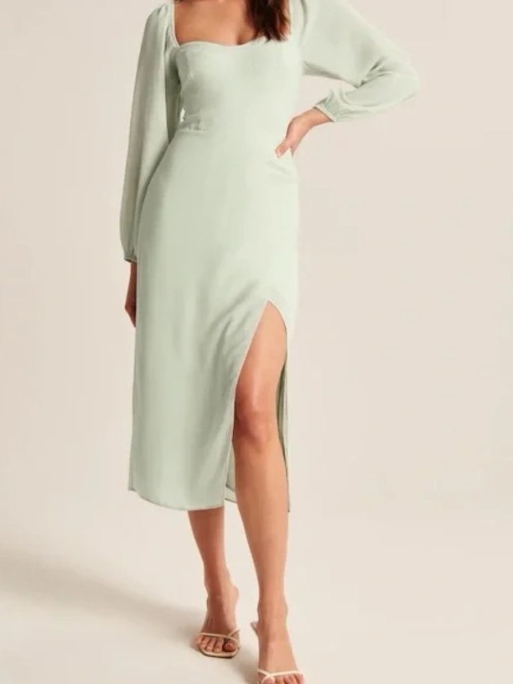 Abercrombie & Fitch Long-Sleeve Draped Skirt Midi Dress Mint Green - Large